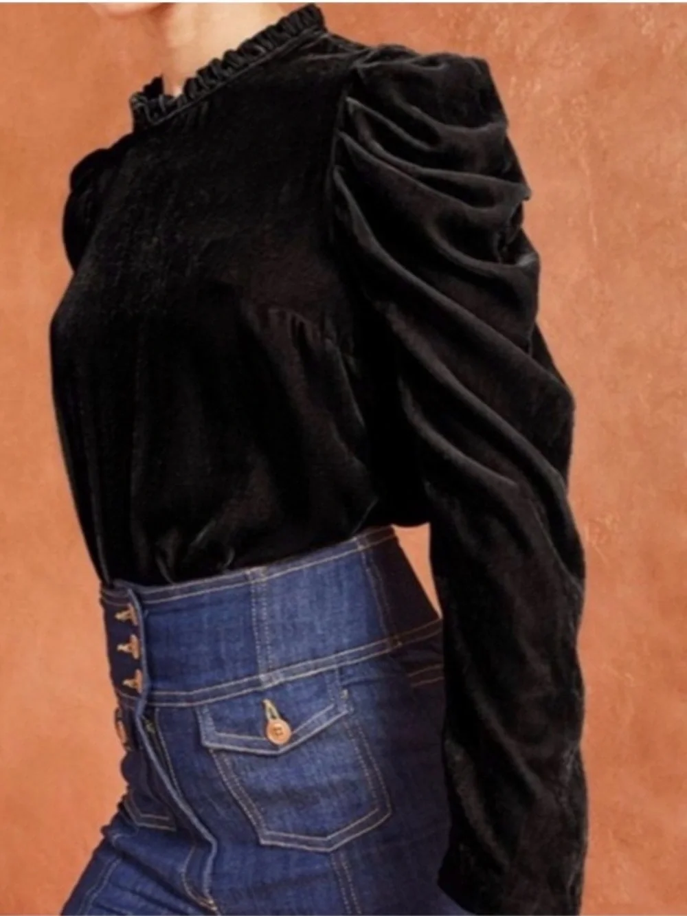 Ulla Johnson Giles Black Velvet Puff Sleeve Top size 4